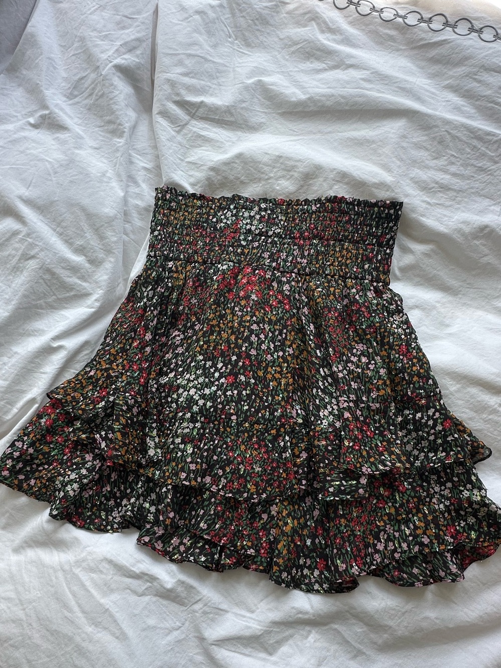 A.L.C. Black Floral Smocked Ruffle Mini Skirt